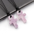 Collier croix Ankh fait main avec pierres naturelles lilas et cordon tressé noir - Phosphosiderite