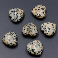 Set of 6 heart-shaped Dalmatian Jasper stones with polished finish and black spots - Dalmatian Jasper