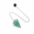 Péndulo cono hexagonal de aventurina verde con cadena plateada y cuenta ojo de tigre - Aventurina Verde