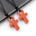 Collier symbole Ankh en jaspe rouge fait main avec cordon noir et texture pierre naturelle - Jaspe Rouge