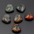 Polished natural bloodstone heart-shaped stones in deep green and reddish brown hues - African Blood Stone