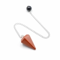 Red jasper hexagonal cone pendulum pendant with silver metal chain and black bead - Red Jasper