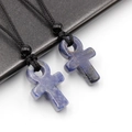 Collier croix Ankh fait main avec pierre sodalite bleue et cordon tressé noir - Sodalite bleue