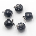 Five-piece black crystal apple pendants with silver metal leaf for DIY jewelry making - Obsidian (1 Piece)