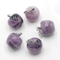Set of five purple amethyst apple pendants with polished finish and silver metal leaves - Amethyst 1PC