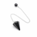Hexagonal black obsidian gemstone pendulum with silver metal chain for dowsing - Obsidian