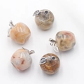 Set of five natural agate apple pendants with silver metal leaf charms and unique textures - Crazy Lace Agate (1pc)