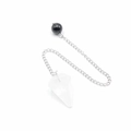 Hexagonal white crystal pendulum pendant with silver chain and black bead accent - White Crystal