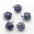Blue natural crystal apple pendants with silver leaf stems in a circular arrangement - Sodalite (1pc)