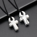 Lot de deux pendentifs Ankh en marbre blanc avec cordons noirs tressés à la main - Howlite
