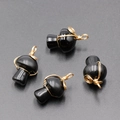 Colgantes de hongo en ágata negra de 20 mm envueltos en alambre hecho a mano con oro - Obsidiana