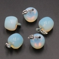 Five opal glass apple-shaped pendants with silver metal leaf charms and opalite finish - Synthetic Opal (1Pc)