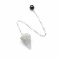 Grey hexagonal crystal pendulum with silver chain and black balancing bead ornament - Labradorite