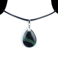 Waterdrop shaped green natural stone pendant with a black braided cord necklace - Sparrow Stone