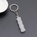 Bamboo shaped white crystal keychain with silver metal ring and bag charm pendant - Clear Quartz 1pc
