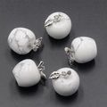White turquoise apple-shaped pendants with silver leaves arranged in a circular set - White Howlite (1pc)