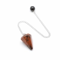 Hexagonal cone natural stone pendulum with silver chain and mahogany obsidian finish - Mahogany Obsidian