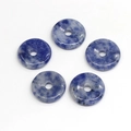 Five blue natural sodalite donut stones with polished finish for DIY jewelry - Blue Spot Jasper