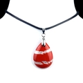 Waterdrop red agate pendant necklace with natural white stripes and black braided rope - Red Jasper