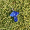 Lapis Lazuli Pilz-Anhänger mit Silberverschluss auf natürlichem grünem Moos - Pilzform (Mit Schwarzem Seil) / Lapislazuli (Gefärbt)