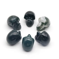 Miniature natural moss agate and green jade hand-carved crystal skulls set for Halloween decor - India Agate