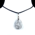 Teardrop white marble stone pendant necklace with black cord and silver clasp on a bust - Howlite