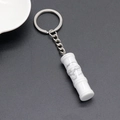 Bamboo-style white marble column keychain with silver metal chain and ring accessory - White Howlite 1Pc