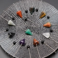 Cone-shaped natural crystal dowsing pendulums with silver metal chains in assorted colors - Random Style