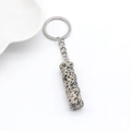 Bamboo shaped dalmatian jasper stone keychain with silver metal ring and chain - Dalmatian Jasper 1Pc