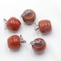 Red jasper natural stone apple pendants with silver leaf detail set of five - Red Jasper 1pc