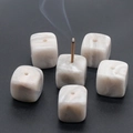 Set of 6 natural marble cube incense holders with grey smoke texture and single hole - White Crazy Lace Agate