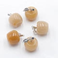 Natural yellow topaz crystal apple pendants with silver metal leaf for Christmas gift - Yellow Topaz/Jade 1PC