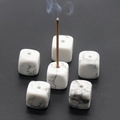 White marble crystal square incense holder set with natural stone texture and gray veins - Howlite
