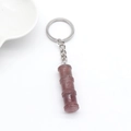 Bamboo-shaped natural red agate keychain with silver stainless steel ring and chain - Strawberry Quartz 1Pc