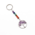 Tree of Life keychain with silver metal, 7 chakra beads and purple amethyst stones - Amethyst