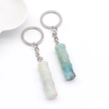 Bamboo shaped natural crystal keychains in polished white and green semi-precious stone - Amazonite 1Pc