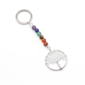Seven chakra stone tree of life keychain with natural crystal beads in silver finish - White Crystal