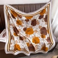 Zijden sjaal met vintage rozenprint in beige en oranje met gestreepte rand - Wit Bruin
