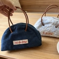 Mini sacs à main en denim et fleurs avec poignées en cuir marron et fermeture éclair - Étiquette en Denim Bleu Foncé