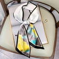 Artistic oil painting style narrow silk scarf with abstract geometric print on ivory base - Abstract Geometric Black Border (FX-55)