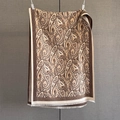 Detailed view of beige paisley cashmere scarf with fringe edges and vintage pattern - Brown Coffee