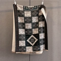 Sciarpa invernale con motivo paisley verde scuro e motivi geometrici con frange sottili - 185*65cm / Nero (GSJ-668-Nero)