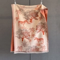 Detail of warm orange scarf featuring zebra and palm tree patterns with fine tassels - Orange Red
