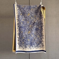 Close-up of floral cashmere feel scarf featuring fine white tassels and dark blue edging - 192x65cm / Abstract Botanical Floral Dark Blue (GSJ-631)