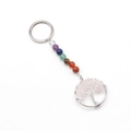 Tree of Life keychain with colorful natural stones and a pink crystal wire pendant - Rose Quartz