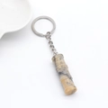 Bamboo-shaped natural crystal keychain in beige marble stone finish with silver ring - Crazy Lace Agate 1Pc