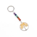Tree of Life keychain with seven chakra beads and yellow quartz stones in silver finish - Citrine
