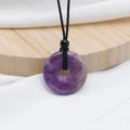 Natural purple amethyst donut pendant with black braided cord necklace for women - Amethyst