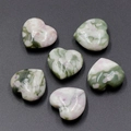Set of 6 natural moss agate heart stones with unique green and white patterns - Auspicious Jade