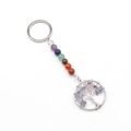 Porte-clés Arbre de Vie en argent fait main avec pierres de chakra colorées et perles - Fluorite